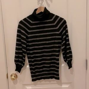 Express Turtleneck Sweater Black with Silver Glittery Stripes - XS